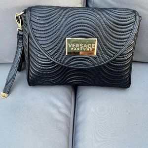 Versace Parfums Faux Leather Gold Tone Black Strap Wristlet/Clutch